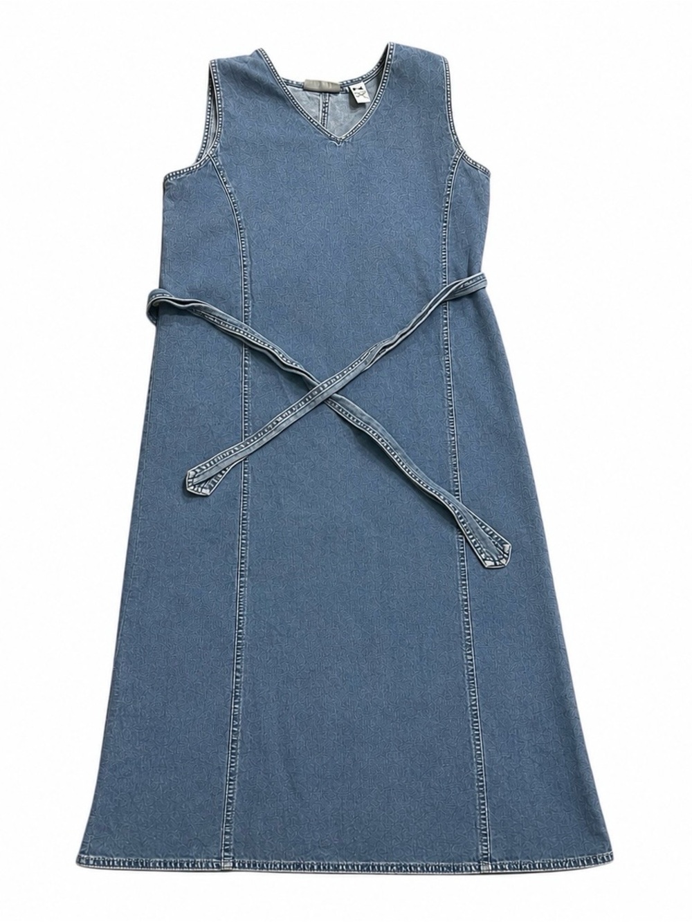Cotton On Denim Midi Dress Womens 6 Blue Sleeveless Tie Waist Chambray Casual